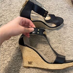 Michael Kors Black and Tan Espadrille Wedges